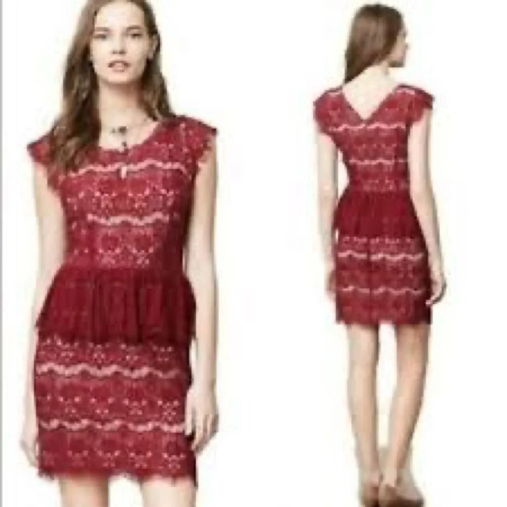 Maeve Elsa Peplum Lace Dress in Burgundy - Size Small